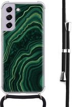 Hoesje met koord - Geschikt voor Samsung Galaxy S21 FE - Marmer groen agate - Verstelbaar zwart koord - Crossbody - Marmer - Transparant, Groen - Leuke Telefoonhoesjes