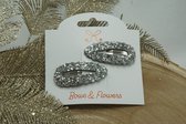 Klik klak glitter – Zilver – Set van 2 – Kerst - haarclip - Bows and Flowers