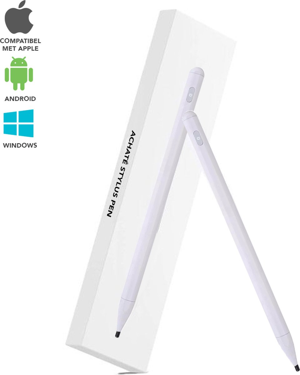 Achaté Stylus Pen voor Tablet iPad of Smartphone - Zonder Bluetooth - Tot 12 Uur Werktijd - 2 Extra Punten - Wit