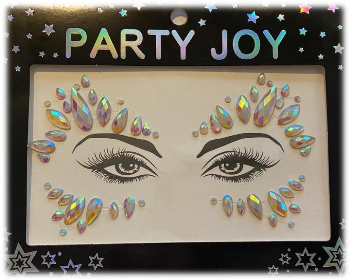 Party Joy Face Jewels Festival Glitter Gezicht Steentjes Plak Diamantjes Glow...