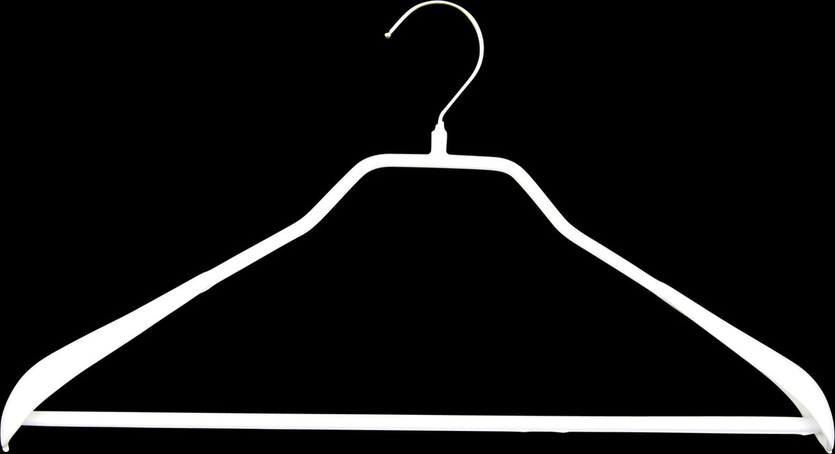 TopHangers [Set van 5] - Stevige metalen kledinghanger inclusief broeklat met brede schouderkoppen en speciale kraaglijn | Volledig voorzien van witte anti-slip coating | Geschikt voor jassen / colberts / kostuums / broeken | 'Mawa 42LS'
