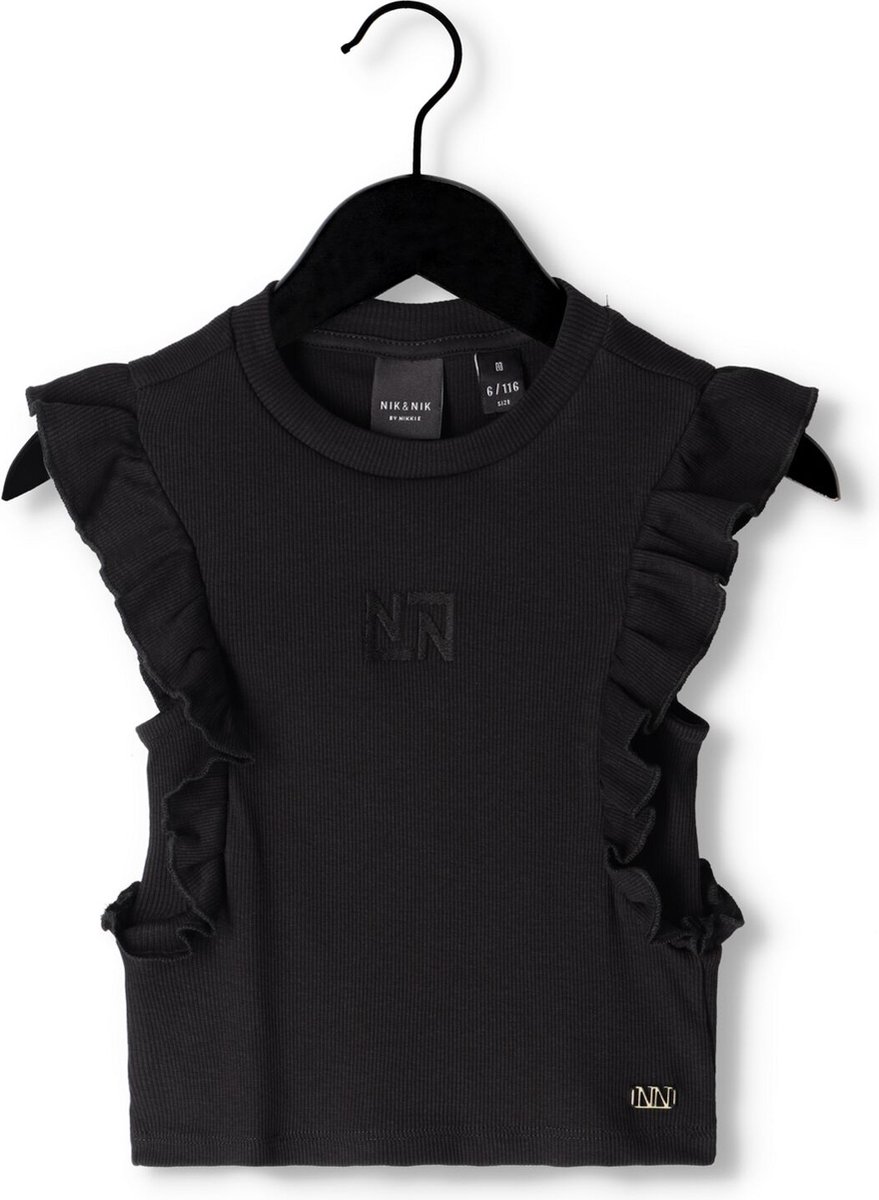 Nik & Nik Rib Sleeve Top Tops & T-shirts Meisjes - Shirt - Zwart - Maat 176
