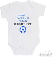 Soft Touch Barboteuse "ssssstt Daddy and I look CLUB BRUGGE" Unisexe Katoen Wit/ Blauw/ Zwart Taille 62/ 68