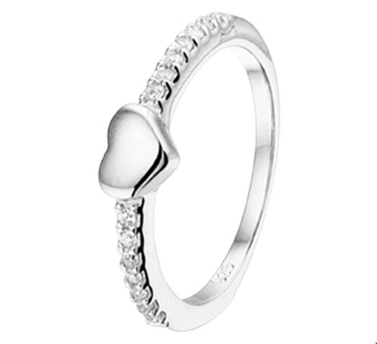 Zilver Gerhodineerde Ring hart zirkonia 1325144 16.50 mm (52)