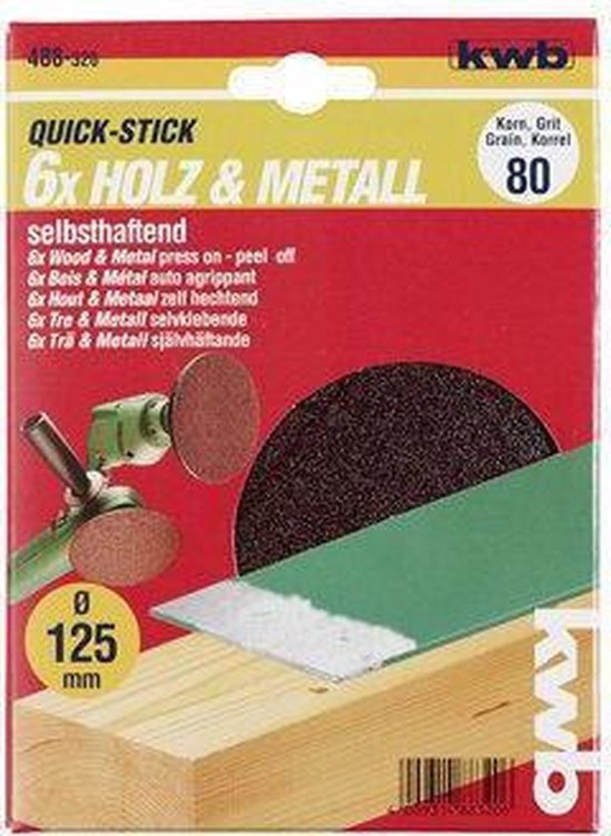 KWB schuurschijf Ø 125 mm - Korrel 80 - Klittenbandhechting - 488320 - 5 stuks