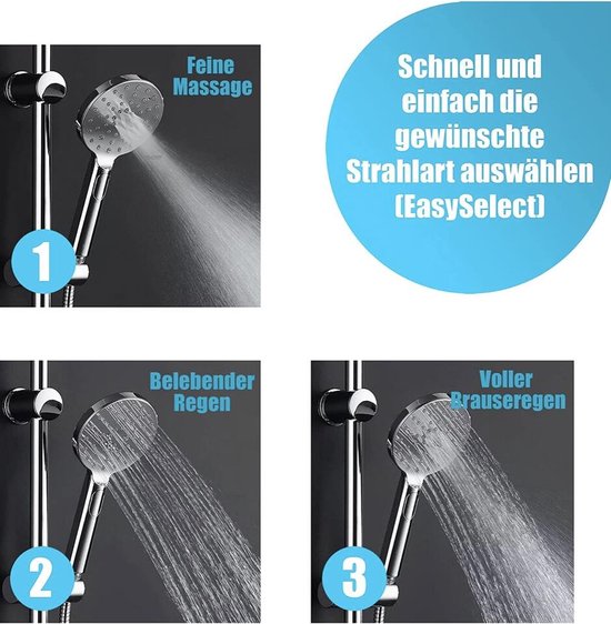 AMEEDA douchekop met slang en houder zonder boorset 3 straalsoorten met