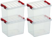 5x Sunware Q-Line boîtes de rangement / boîtes de rangement 3 litres 20 x 15 x 14 cm plastique - Boîte de rangement - Boîte de rangement plastique transparent / rouge