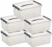 10x Sunware Q-Line opberg box/opbergdoos 15 liter 40 cm - Opbergbak kunststof transparant/zilver 10 stuks