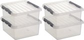 5x Sunware Q-Line opberg box/opbergdoos 18 liter 40 x 40 x 20 cm kunststof - Vierkante opslagbox - Opbergbak kunststof transparant/zilver