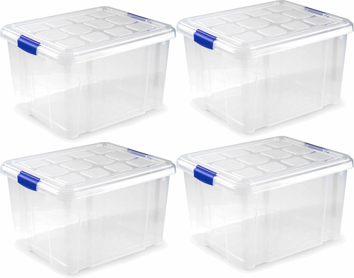 5x Opslagbakken/organizers met deksel 25 liter 42 cm transparant - Opbergbakken - Organizers/opbergbakken - Woonkamer/badkamer spullen opruimen