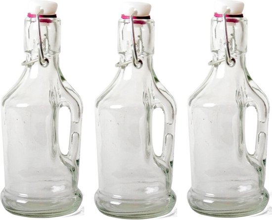 1x Glazen transparant met beugeldop 210 ml - Decoratie flessen van glas |