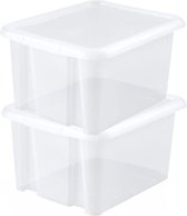 10x stuks kunststof opbergboxen/opbergdozen wit transparant L44 x B36 x H25 cm stapelbaar - Voorraad/opberg boxen/bakken met deksel