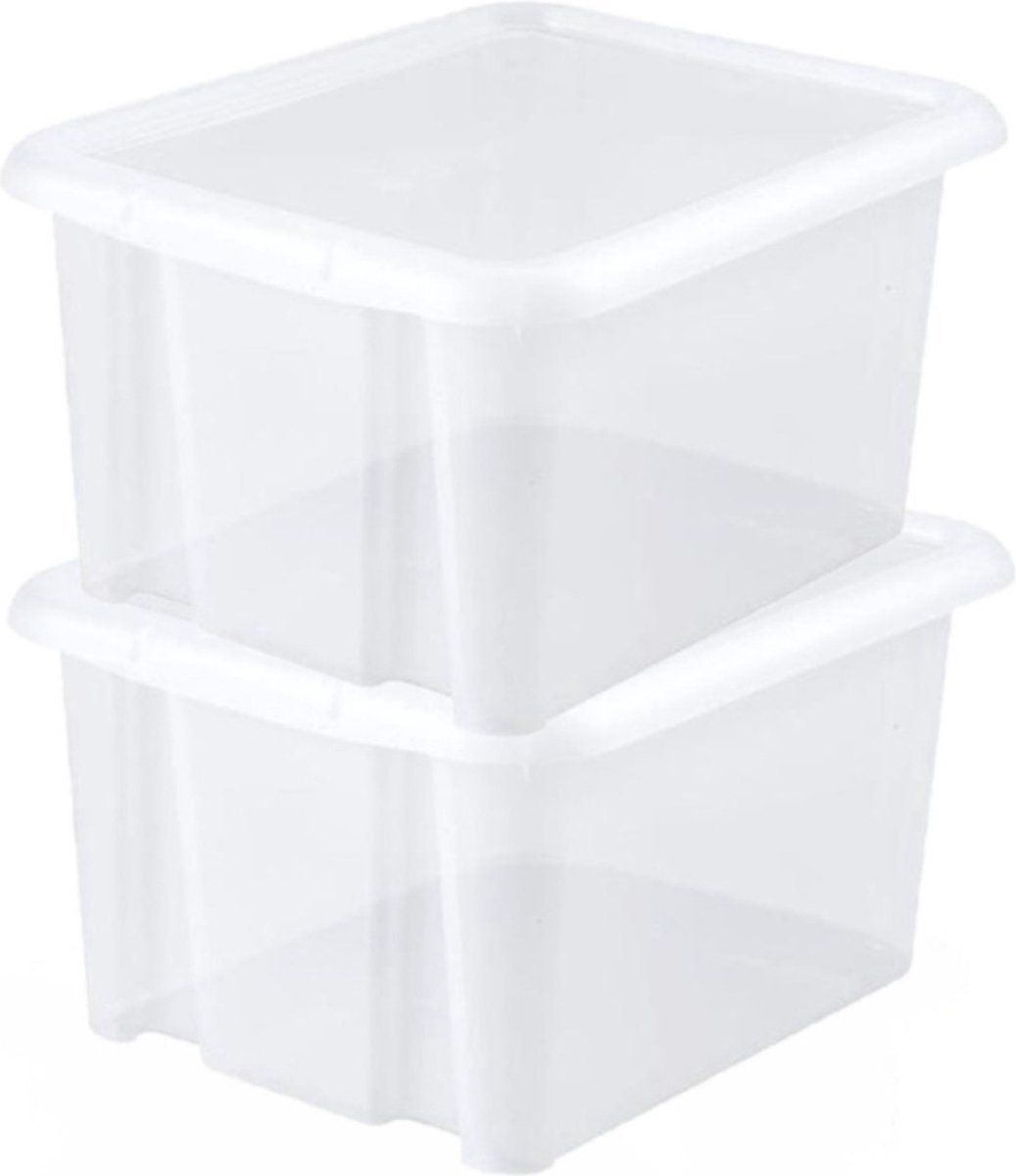 8x stuks kunststof opbergboxen/opbergdozen wit transparant L44 x B36 x H25 cm stapelbaar - Voorraad/opberg boxen/bakken met deksel