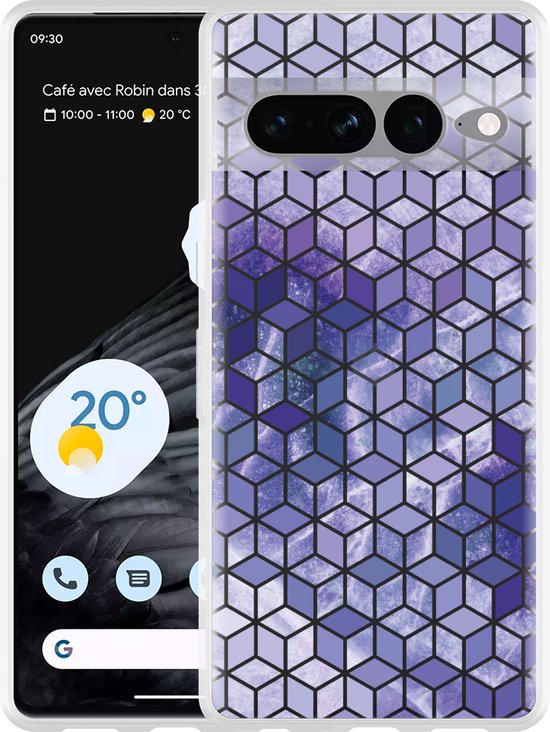 Foto: Hoesje geschikt voor google pixel 7 pro paars hexagon marmer