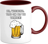 Zo weekend, bijtanken! - Bier kleding cadeau - bierpakket kado idee - grappige bierglazen drank feest teksten en zinnen - Mok - Burgundy