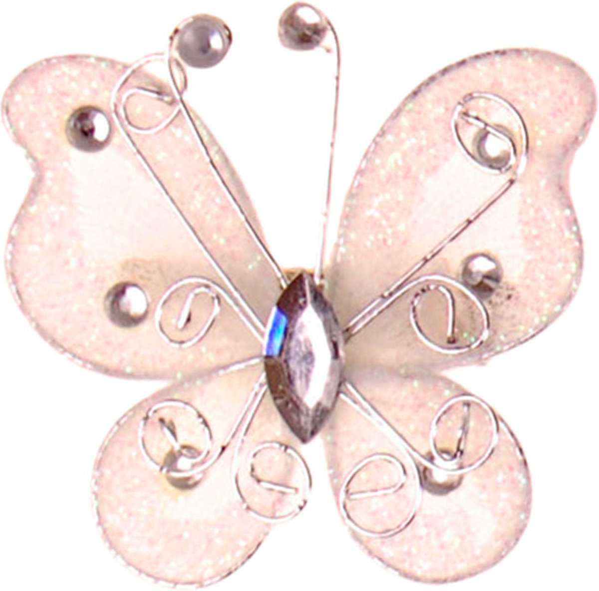 Haarklemmetje Vlinder Ivoorkleurig met Organza, Steentjes en Glitters - 6x5cm