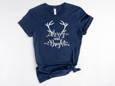 Lykke Christmas T-Shirt | Kerst | Merry and Bright |  Mannen - Vrouwen - Unisex | Katoen | Navy | Maat XXL