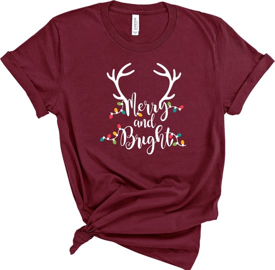 Lykke Christmas T-Shirt | Kerst | Merry and Bright | Mannen - Vrouwen - Unisex | Katoen | Maroon | Maat L