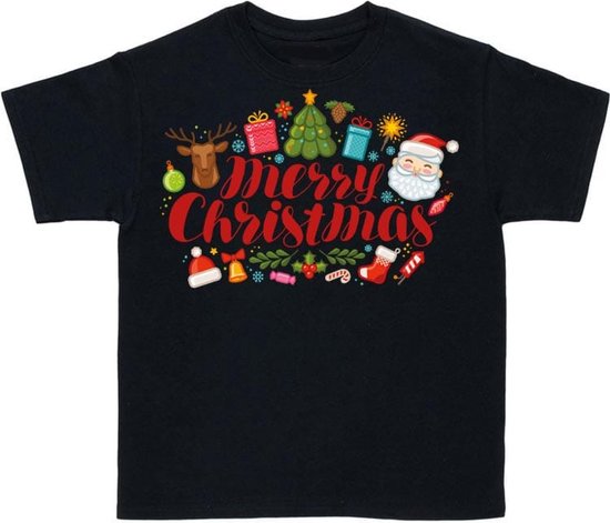 Kerstmis - T-Shirt - Zwart - Kind - 158-164