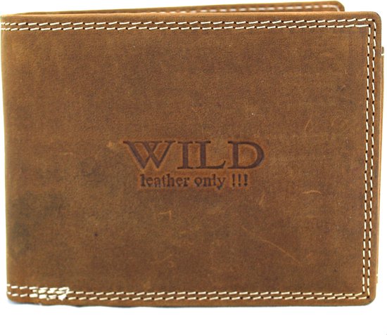Wild Leather Only !!! Portemonnee Heren Buffelleer Bruin -Billfold - ( AD-206-14) -12x2.5x9.5cm -