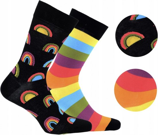 2 pack Gatta-Wola katoenen sokken Funky, 2 verschillende patronen, maat 43-46 regenboog patroon