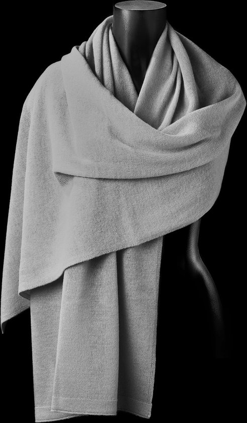 Zachte, gebreide merino cashmere sjaal in grijs melange
