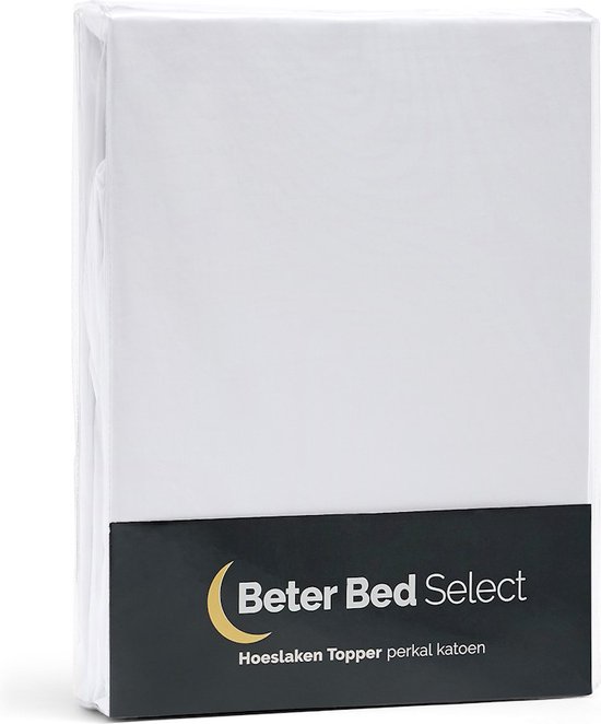 BeterBed Select Perkal Hoeslaken Topper 140 x 200 - 100% Katoen Percale - Matrasbeschermer - Matrashoes - Wit