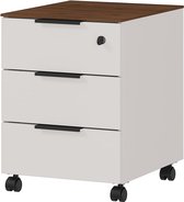 Ladeblok Ivory Walnoot Zand - Met wielen - Met slot - Met lades - Breedte 41 cm - Diepte 51 cm - Hoogte 55 cm