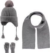 Kitti 3-Delig Winter Set | Muts met Fleecevoering - Sjaal - Handschoenen | 4-8 Jaar Meisjes | K22170-04-03 | Grey