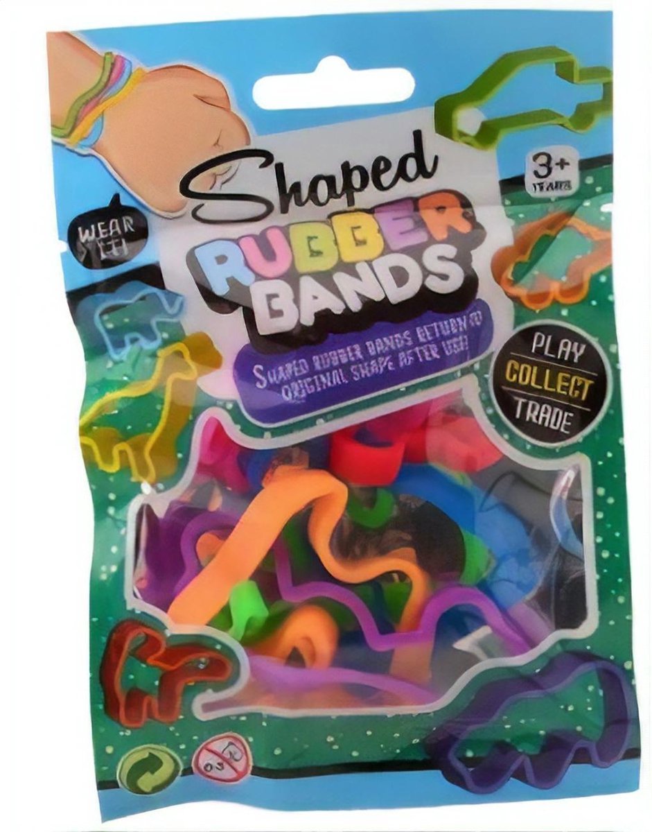 Shaped rubber bands - Rubberen armband - Armband - Kinderen - Uitdeel cadeau - 6 stuks - 6 vormen - Kinderen - 6 stuks in een zakje - Vormen weer terug - Dinosaurussen - Cadeau
