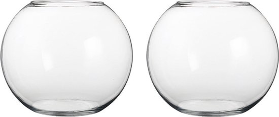 Set de 2x vases à fleurs boule en verre 20 x 25 cm - transparent - vases / bols vases - vases globe