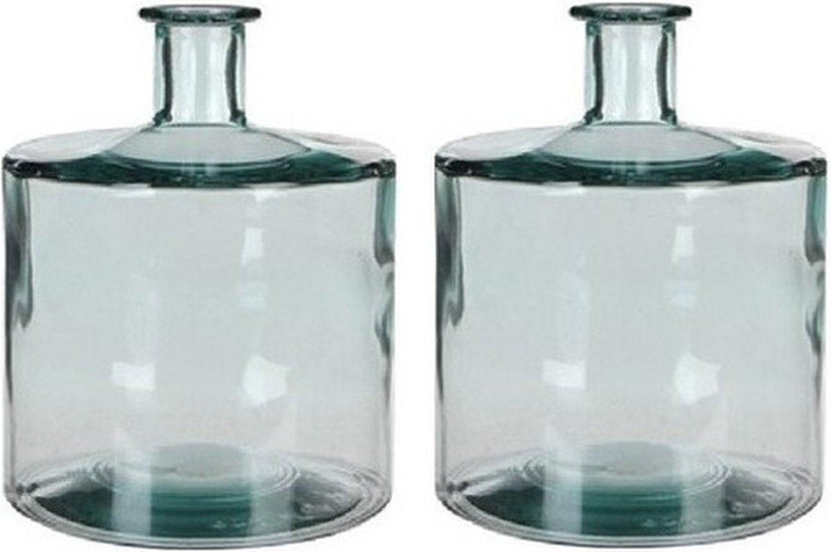 Mica Decorations 2x Fles vaas Guan 21 x 26 cm transparant gerecycled glas - Home Deco vazen - Woonaccessoires