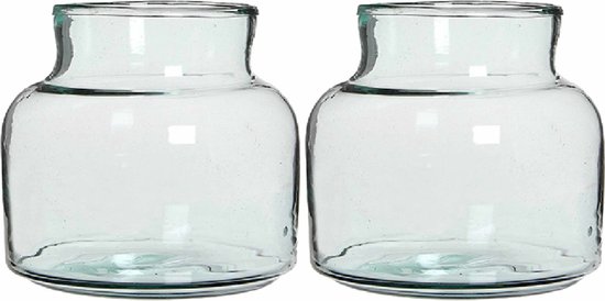 2x Transparante lage melkbus vaas/vazen van glas 20 x 21 cm - Woonaccessoires/woondecoraties - Glazen bloemenvaas - Boeketvaas