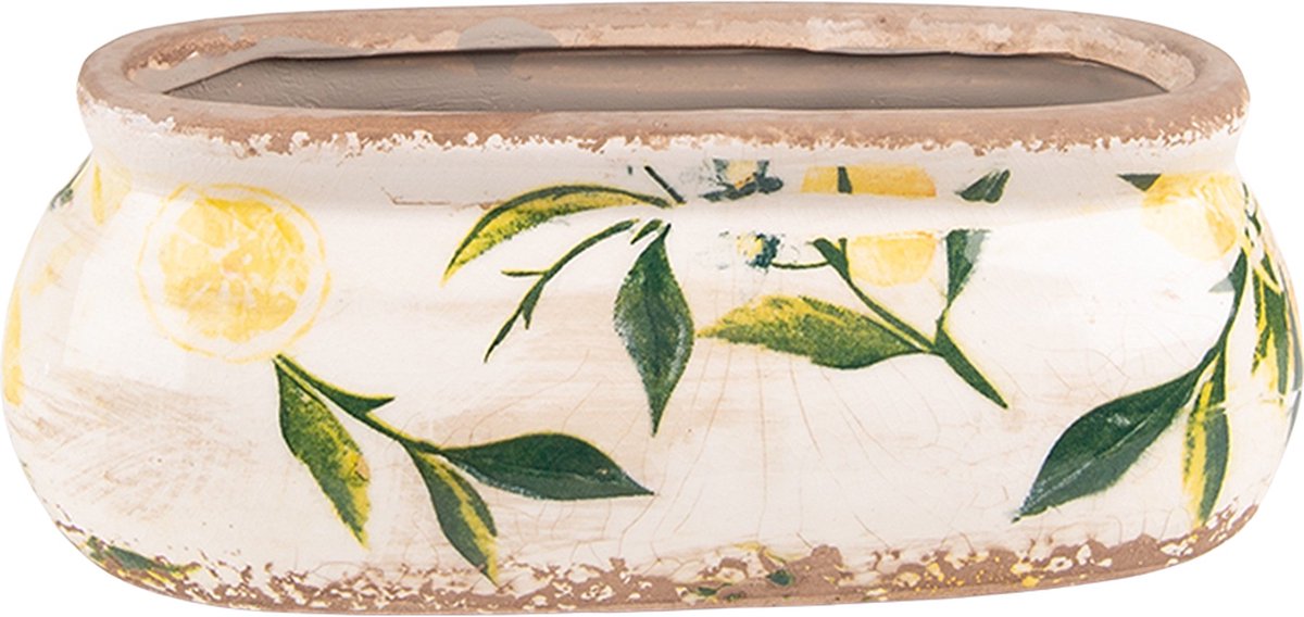 Keramiek Bloempot voor Binnen – Geel Citroen – Rustieke Pot – 18x7x7 cm – Citroenmotief
