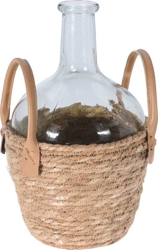 Home & Styling collection - Vase avec panier - Rotin - Naturel - Glas - ø18 x30 cm.