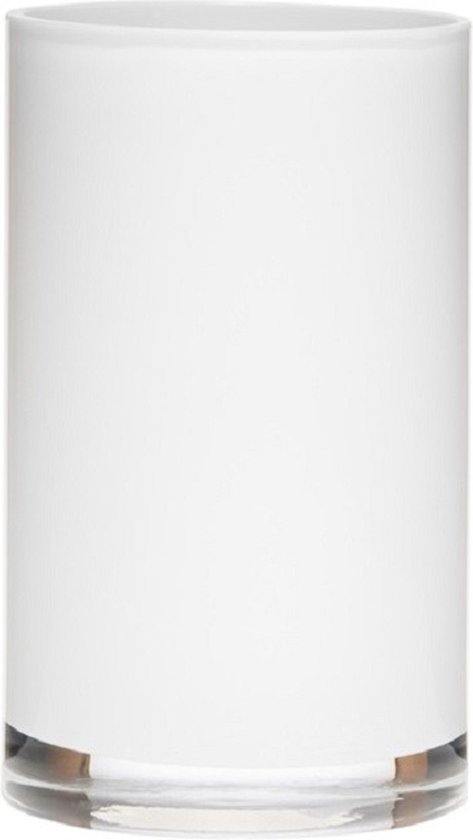Witte home-basics cilinder vorm vaas/vazen van wit glas 20 x 12 cm - Bloemen/takken/boeketten vaas voor binnen gebruik