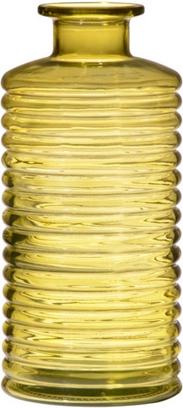 Glazen stijlvolle bloemenvaas/vazen transparant geel met diameter 9.5 cm en hoogte 21.5 cm - Bloemen/kunstbloemen/boeketten