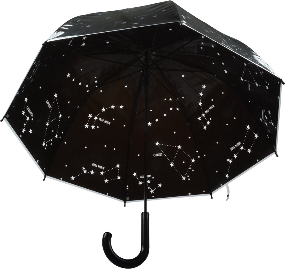 Paraplu met transparante sterrenhemel print zwart 81 cm
