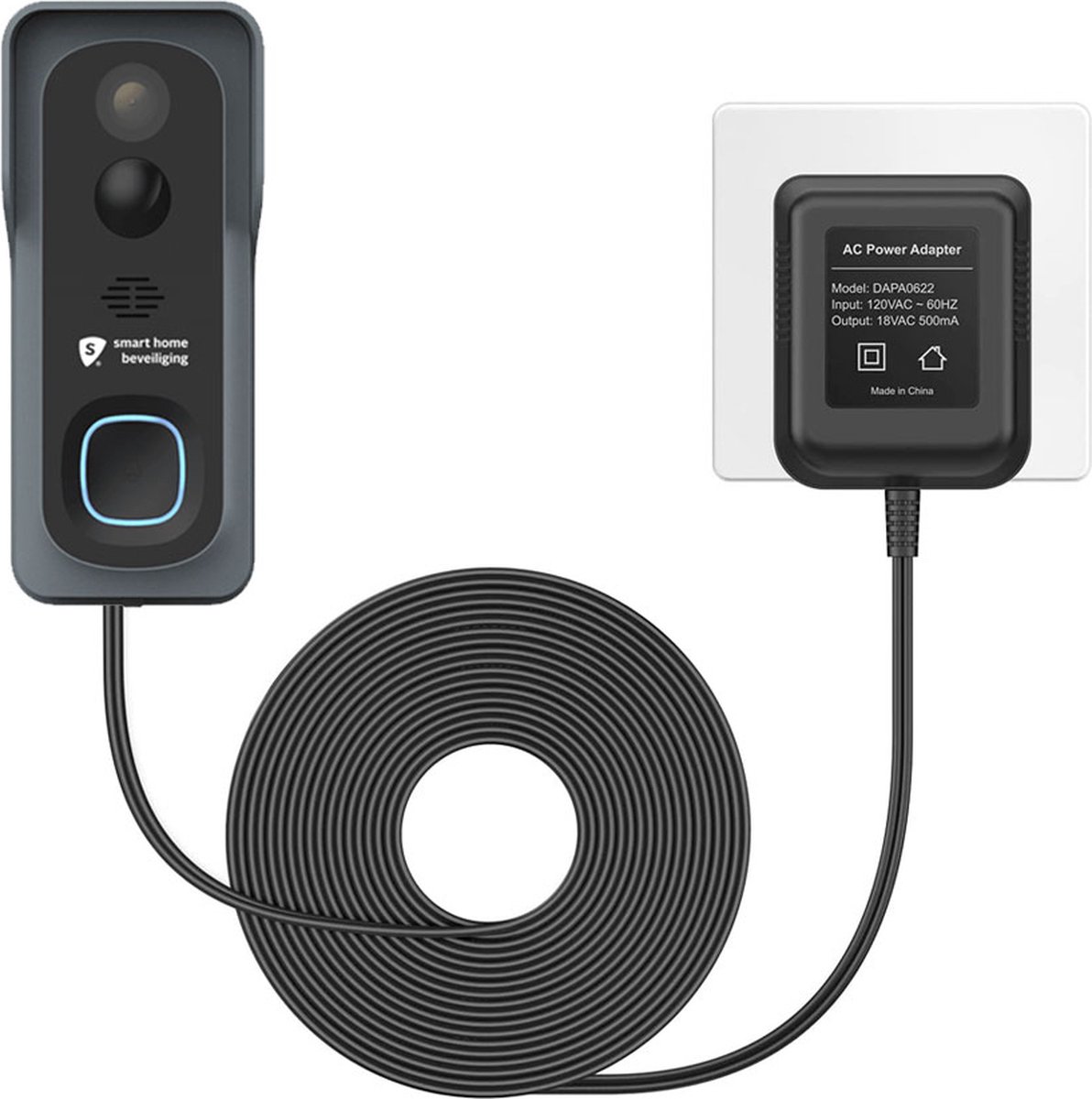Doorguard video deurbel adapter - 18v 5m - Voor Doorguard XS, Ring, Eken,  Nest hello... | bol.com