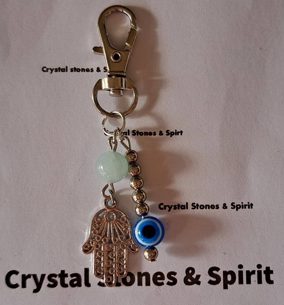 Boze oog / Khamsa met Aquamarijn, sleutelhanger zilver