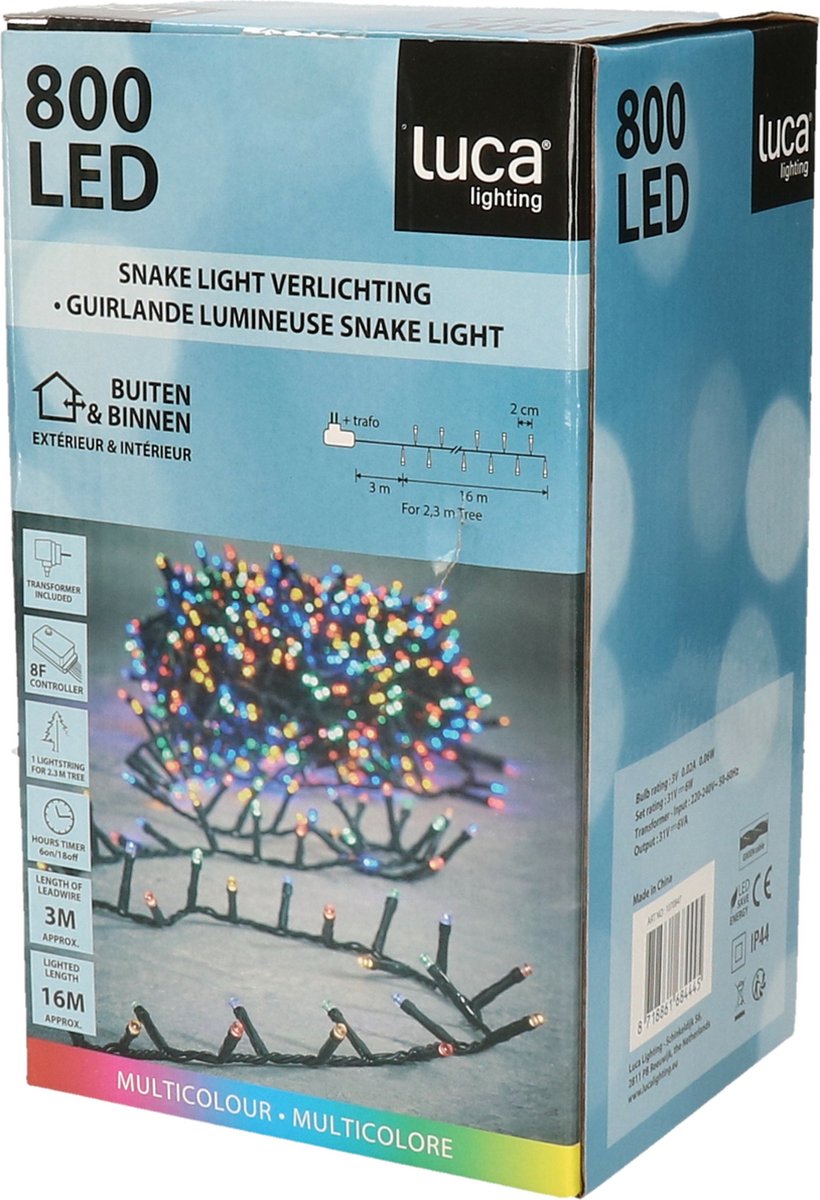 Bol.com Luca Lighting kerstverlichting lichtsnoer - buiten - 800 lampjes meerkleurig - flashfunctie - 1600 cm aanbieding