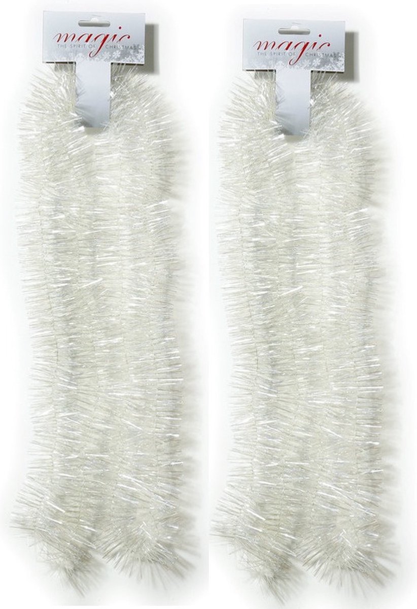 6x stuks kerstslingers wit ca. 7,5 x 200 cm - Guirlande folie lametta slingerss - Witte kerstboom versieringen