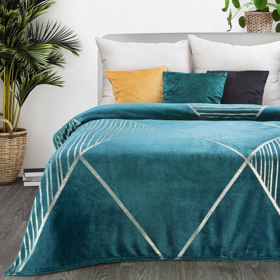 Oneiro's Luxe Plaid GINKO Type 3 turquoise - 150 x 200 cm - séjour - intérieur - chambre - couverture - cosy - polaire - couvre-lit