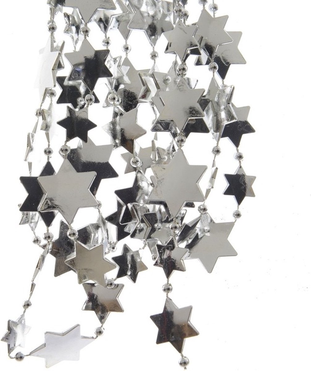 6x stuks zilveren sterren kralenslingers kerstslingers 270 cm - Guirlande kralenslingers - Zilveren kerstboom versieringen
