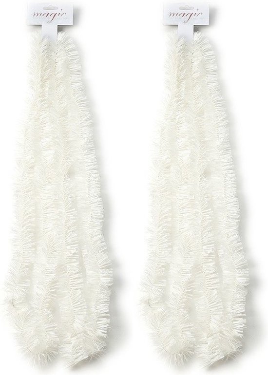 2x Kerstslingers wit 5 x 270 cm - Guirlande folie lametta - Witte kerstboom versieringen