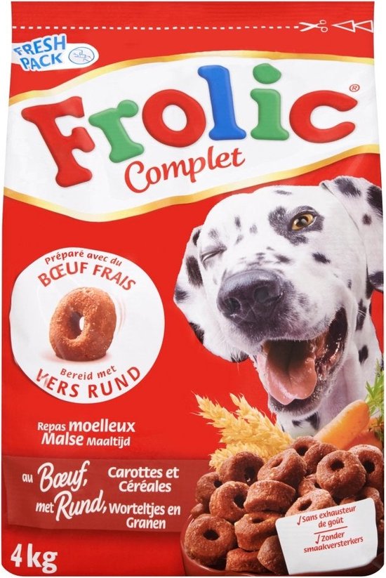 Frolic hondenvoer droogvoer met rund, wortelen en granen, 3 zakken (3 x 3 kg