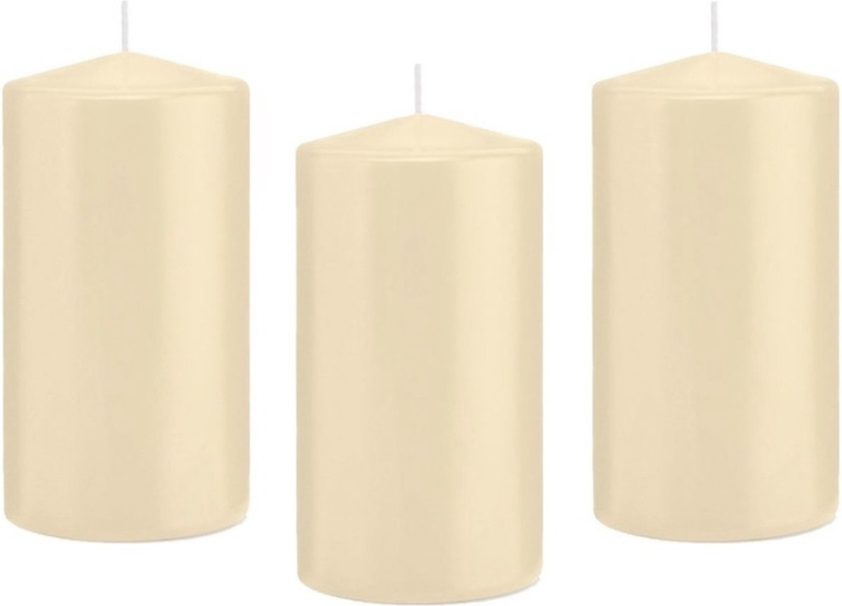 Trend Candles Cilinderkaars/stompkaars - 8x - cremewit - 8 x 15 cm - 69 branduren - horeca kaarsen
