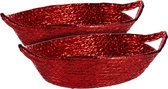 Mandjes - zeegras - 26 x 22 x 8 cm - rood metallic - 2x stuks - broodmandjes