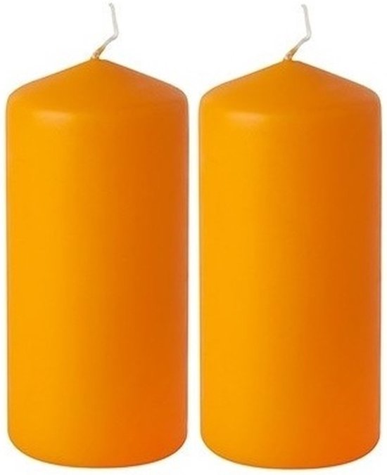 2x Oranje stompkaars 15 cm 45 branduren - oranje decoratie kaarsen - Woondecoratie/Woonaccessoires