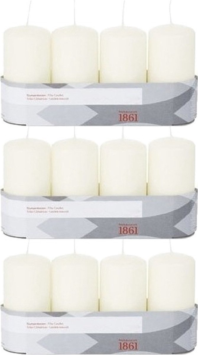 Trend Candles Cilinderkaarsen - 12x - ivoor wit - 5 x 10 cm - 18 branduren - geurloos - kaarsen